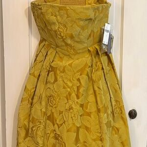 Maeve (from Anthropologie) Mustard Floral Strapless Cocktail Dress